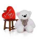 4 Feet White Big Bow Teddy Bear holding I Miss You So Much heart